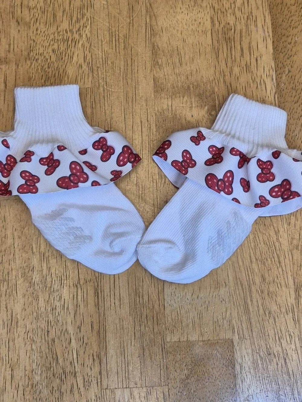 Kids White Socks with Red Bow Ribbon Ruffle Sz 12 - 24 Mo Minnie Mouse Inspired
